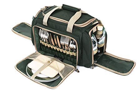 Greenfield Collection Deluxe Four Person Picnic Holdall in Forest Green