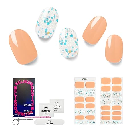 Semi Cured Gel Nail Strips, 30 pcs Gel Nail Stikers, Gel Nail Wraps Semi Cured, Salon-Quality, 2 Weeks Long Lasting