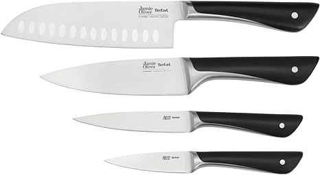 Tefal Jamie Oliver Kitchen Knives Set, 4 Pieces, The Kitchen Set, German Stainless Steel, K267S456, Black