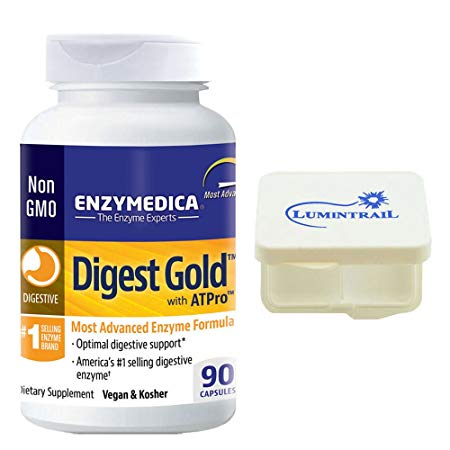 Enzymedica - Digest Gold with ATPro, High Potency Enzymes for Optimal Digestive Support, 90 Capsules and Includes a Lumintrail Pill Case