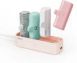 iWALK LinkPod Station LinkPod Portable Charger 4500mAh, 4800mAh,5000mAh Power Bank for iPhone Charging Station Multiple USB-C Family-sized Charger Station for Home(Station Only), Pink