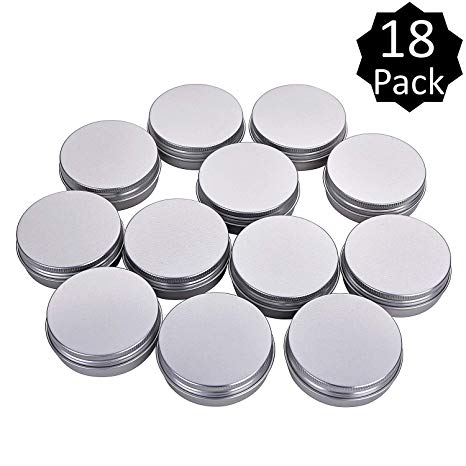 Fizz 2 Oz Aluminum Tins Cans Round Storage Jars Containers Screw Lids Metal Tins Travel Tins Cosmetic Refillable Containers,Pack of 18(Silver)