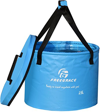 Premium Compact Collapsible Bucket By Freegrace - Portable Folding Water Container - Lightweight & Durable - Includes Handy Tool Mesh Pocket - Available In Multiple Colors & Sizes