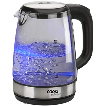 Electric Cordless Glass Kettle Blue Illumination LED 2.0L, 2200W by Cooks Professional