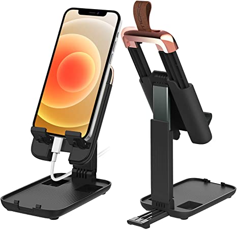 MoKo Adjustable Cell Phone Stand, Desk Phone Holder Dock Stand with Angle Height Adjustment, Fits with iPhone 12, 11 Pro XS Max XR X 8, iPad Mini, Air 4 3, Pro 11,All Smartphone Tablet(4"-13"), Black