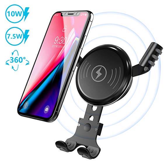 BESTHING Wireless Car Charger, 360 Degree Rotation Wireless Car Mount, Air Vent Phone Holder, 10W Fast Charge Compatible for Samsung Galaxy S9, S8, Note 8, 7.5W Quick Charging Compatible for iPhone X