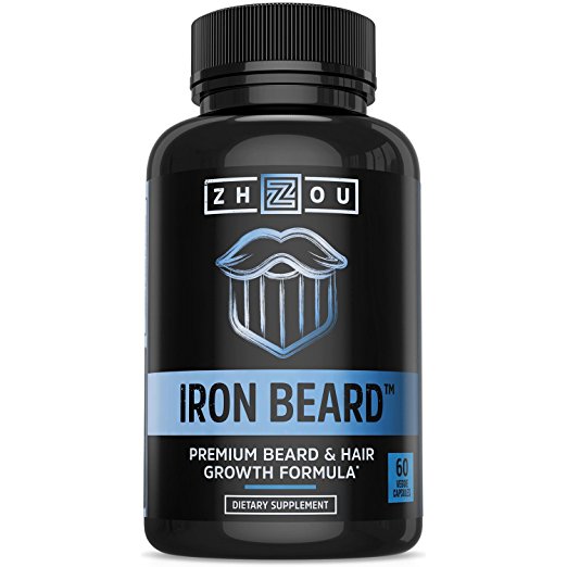 IRON BEARD Beard Growth Vitamin Supplement for Men - Fuller, Thicker, Manlier Hair Growth - 18 Essential Vitamins, Minerals & Proteins - Biotin, Collagen, Saw Palmetto & More - 60 Capsules