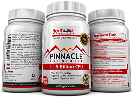 PINNACLE 11.5 Billion CFU Probiotic Supplement - Only 1 Serving a Day-Supports Strong Immune System-Supports Digestive Health, 60 Veggie Capsules