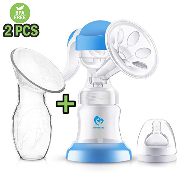 Bellababy 2 Pieces Manual Breast Pump Kit Includes a Rotatable Pump and a Silicone Pump Soft and Powerful Suction BPA Free