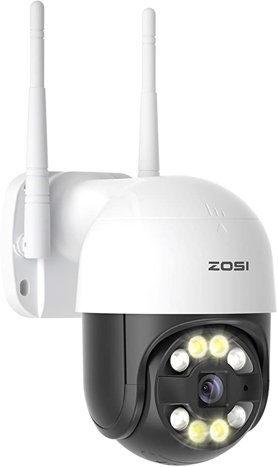 ZOSI C289 WiFi Pan/Tilt Outdoor Security Camera, Home Surveillance PTZ IP Cam with Waterproof Casing, Support Smart Spot Light, Color Night Vision, 2-Way Audio, Motion Detection, Phone APP