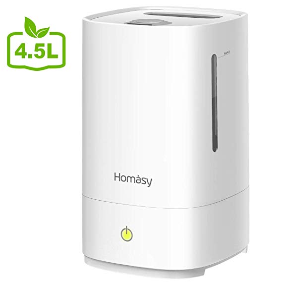 Homasy Cool Mist Humidifiers 4.5L [UPGRADED], 28dB Super-Quiet Air Humidifier for Cough, Aroma Oil Diffuser with 30 Working Hours, Auto Shut-off, Ultrasonic Humidifiers for Bedroom, Baby Room-White