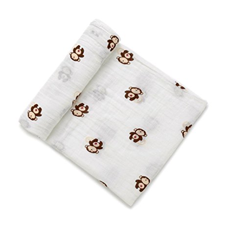 YeahiBaby Newborn Baby Infant Muslin Gauze Cotton Swaddle Blanket Wrapping (Brown Monkey)