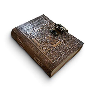 Leather Journal Handmade by DreamKeeper - Celtic Embossed Travel Notebook - Original Antique Tree of Life Design - Plain Paper - Beautifully Crafted Book to Gift Or Share Life's Adventures with