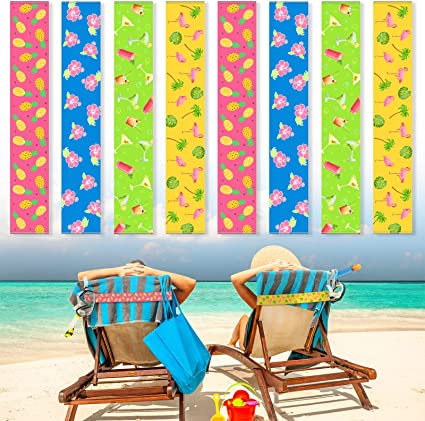 8 Pack Towel Bands Towel Chair Clips Rubber Beach Towel Clips Pool Chair Towel Holders Beach Chair Towel Strap Windproof Beach Elastic Chair Bands for Swim Summer Party Accessories (Lovely Style)