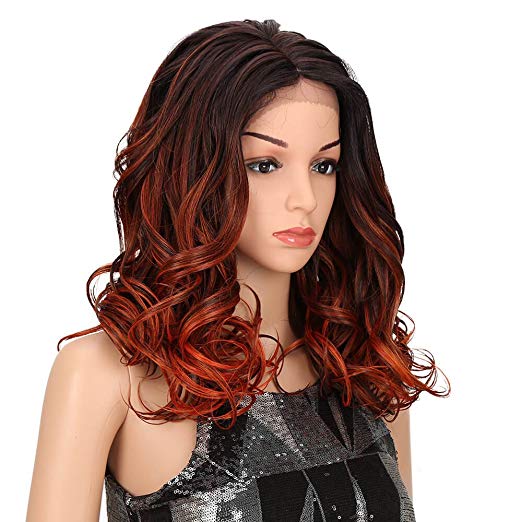 Joedir Lace Front Wigs Long Wavy Ombre Red Brown Color Synthetic Wigs For Black Women 130% Density Wigs