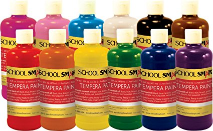 School Smart Tempera Paint - Pints - Set of 12 - Assorted Colors