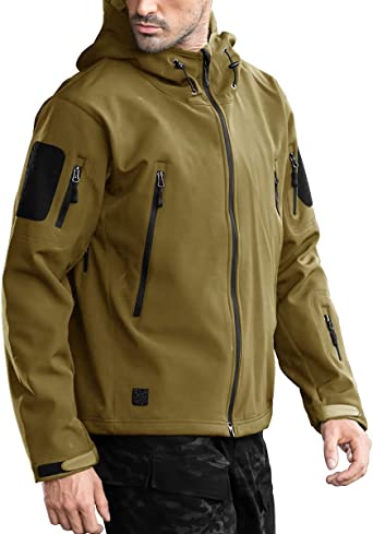 FREE SOLDIER Men's Outdoor Waterproof Soft Shell Hooded Military Tactical Jacket