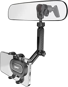 IPOW Rear View Mirror Phone Holder 360°Rotatable and Retractable, Hands Free Car Phone Mount with Multi-Angle Adjustment Compatible with All 4-7 Inch Phones