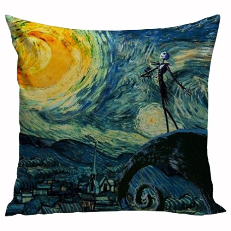 Starry Night and the Nightmare Before Christmas Printed Cotton Zippered Pillow Case, 18-Inch