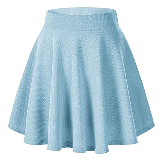 Moxeay Women's Basic A Line Pleated Circle Stretchy Flared Skater Skirt