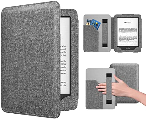 Dadanism Case Fit All-New Kindle 10th Generation 2019 Release / 8th Generation 2016, PU Leather Ultra Lightweight Slim Protective Smart Cover with Hand Strap & Pocket (Auto Sleep/Wake) – Denim Gray