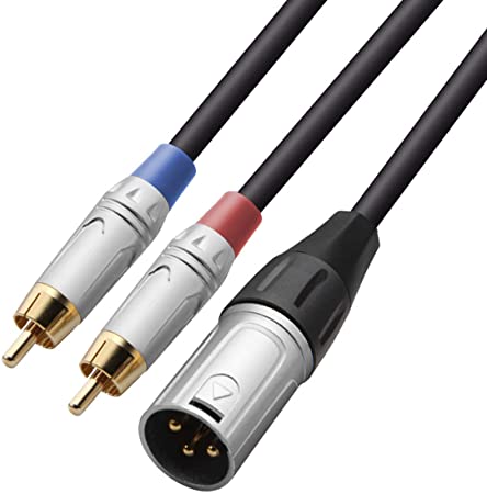 TISINO 2 RCA to XLR Male Y Splitter Cable, Unbalanced Dual RCA Male to 1 XLR Splitter Duplicator Lead Y-Cable Adapter - 10 feet