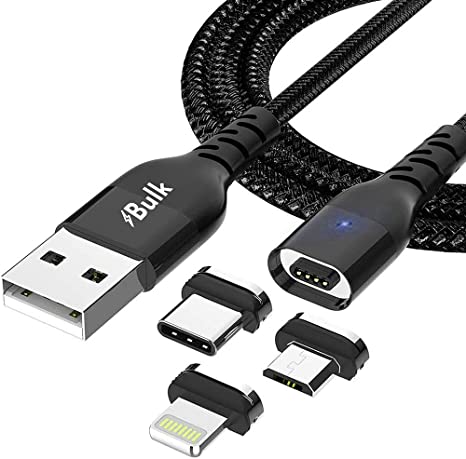 BULK Magnetic Charger - 3ft Cell Phone Braided Charging Cable USB Charger - Data Transfer and Fast Charge Cable - 3-in-1 Magnetic Charging Cable Compatible with Universal Micro USB and Type C