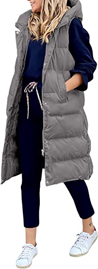 Inorin Womens Down Vest with Stand Collar Thick Hooded Sleeveless Long Coats Jacket