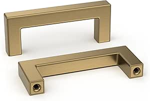 goldenwarm 25 Pack Champagne Bronze Cabinet Pulls Gold Cabinet Handles 3 Inch Champagne Drawer Pulls Brushed Bronze Cabinet Pulls Handles Kitchen Cabinet Hardware Square Gold Pulls for Cabinet Drawer