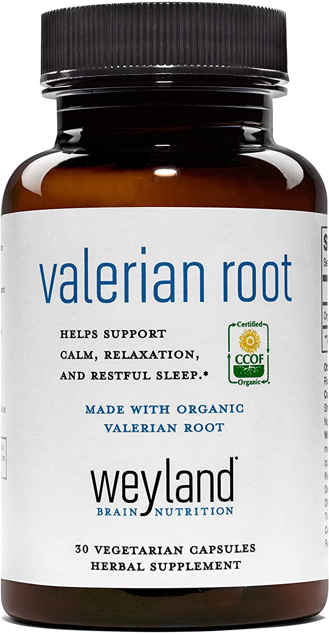 Weyland Brain Nutrition: Certified Organic Valerian Root 550mg (30 Count), 30 Vegetarian Capsules, Supports Calm, Relaxation, and Restful Sleep