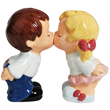 Westland Giftware Magnetic Ceramic Salt and Pepper Shaker Set, 3.5-Inch, Mwah First Kiss, Set of 2