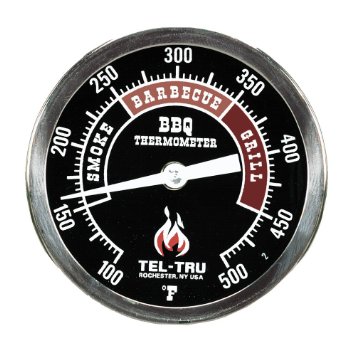 Tel-Tru BQ300 Barbecue Thermometer 3 inch black dial with zones 4 inch stem 100500 degrees F