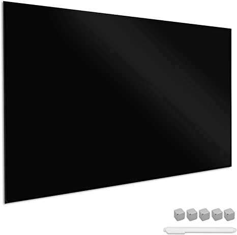 Navaris Magnettafel Magnetboard aus Glas - 90x60 cm Tafel magnetisch zum Beschriften - Magnetwand in Schwarz - inkl. Magnete Stift Halterung