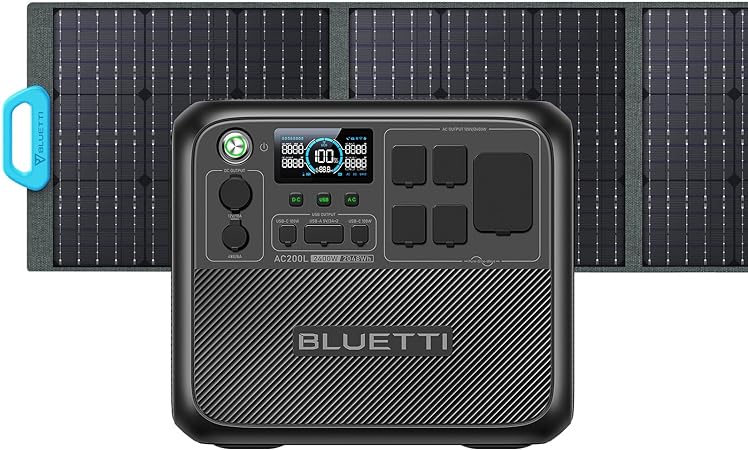 BLUETTI Portable Power Station AC200L with 200W Solar Panel Included, 2048Wh LiFePO4 Battery Backup w/ 4 2400W AC Outlets (3600W Power Lifting), Solar Generator for Camping, Home Use, Emergency