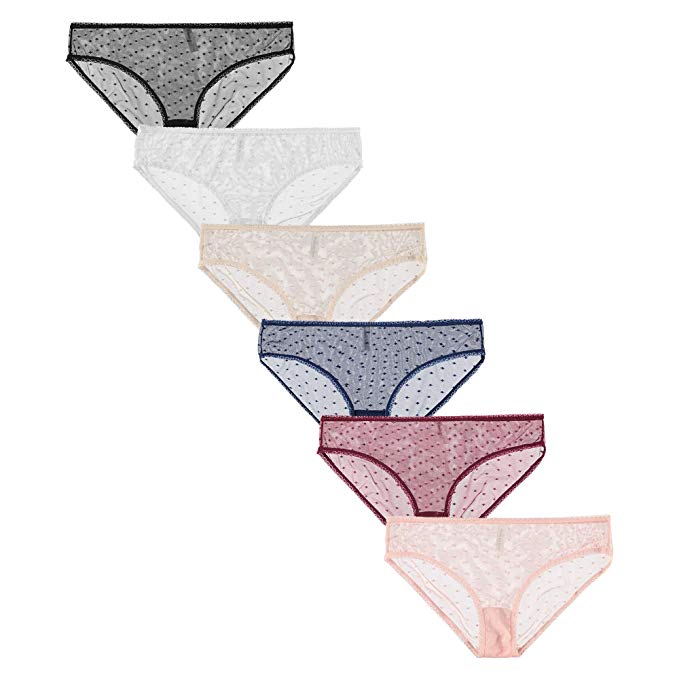 Free to Live 6 Pack Women's Underwear - Diamond Mesh Bikini Panties