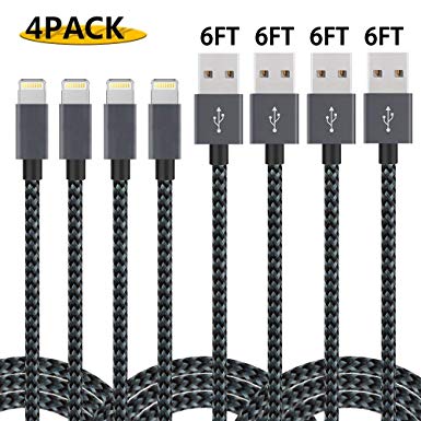 iPhone Charger,MFi Certified Lightning Cable 4 pack 2M Nylon Braided USB Cord Charging Compatible iPhone Max, XR X, 8, 8 Plus, 7, 6s, 6s Plus, 6, 6 Plus, iPad Mini