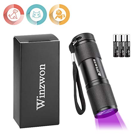 Winzwon UV Flashlight Black Light Flashlight Pet Urine Ultraviolet Detector Torch with 3 AAA Batteries(Incl)