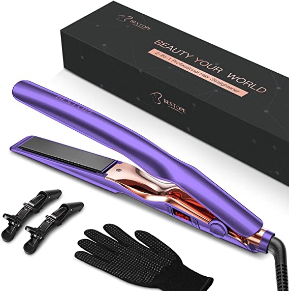 BESTOPE Hair Straightener, Flat Iron with Adjustable Temp Ceramic Tourmaline Straightening & Curls for Healthy Styling Curling Iron for All Hair Type(1 Inch)