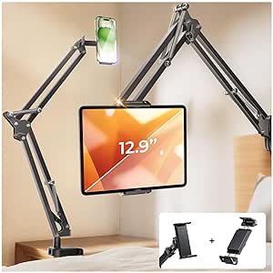 LISEN Tablet Phone Stand for iPad Holder Mount for Desk [Super Flexible] 2 Clamps Phone Tablet Holder for iPhone Tablet Mount Cell Phone Stand fits iPad Pro iPhone 14 13 Galaxy All 4-13" Device