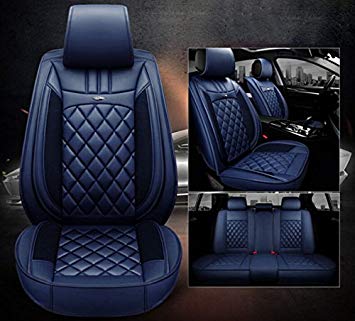 Amooca Car Seat Protector Front Rear PU Leather Full Surround Cover Pad Protects Automotive Vehicle Leather for Toyota Camry RAV4 Honda 8PCS Blue