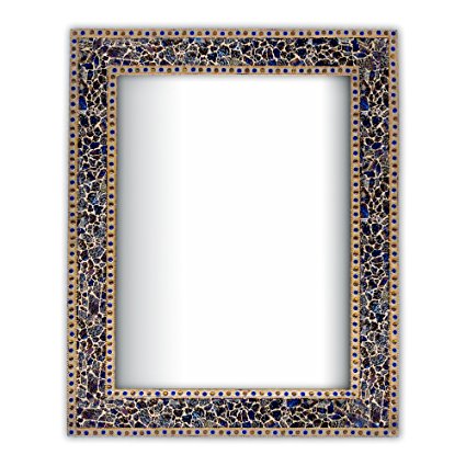 Fired Gold Crackled Glass Decorative Wall Mirror - 30X24 Mosaic Glass Wall Mirror, Vanity Mirror, Glamorous (Fired Gold)