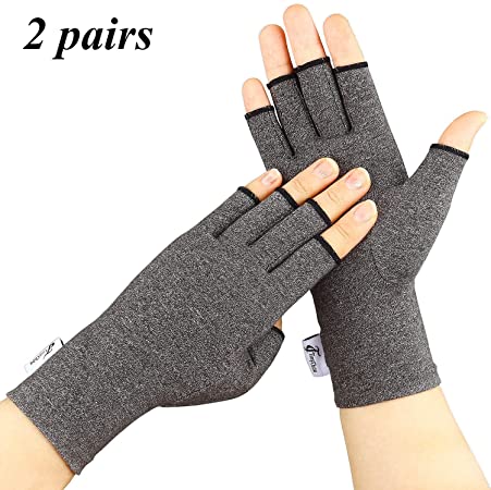 Arthritis Gloves, 2 Pairs Compression Gloves for Women Men, Fingerless Gloves Support and Warmth for Hands, Finger Joint, Relieve Pain from Rheumatoid, Osteoarthritis, RSI (Gray, Small-2 Pairs)