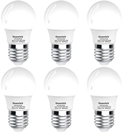 (6 Pack) Homelek 3W LED Light Bulbs, Equivalent to 25W, E26 Base, G45/G14 Bulb, 300 Lumens, Warm White 3000 Kelvin, Best for Bedrooms and Living Rooms