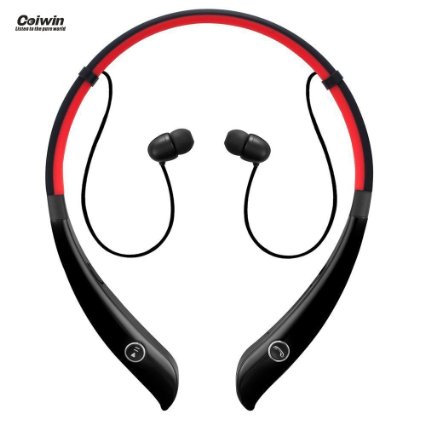 Bluetooth Headset, Coiwin HV-930 Wireless Bluetooth Headsets Hand-free Headphones/Earbuds, Neckband Noise Canceling for Iphone/Ipad/Sony and Other Bluetooth Device (HV-930-Red)