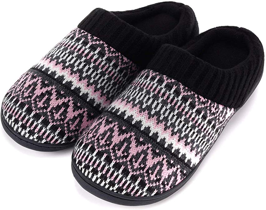 PENNYSUE Women's House Slippers Comfort Sweater Knit Memory Foam Slippers Anti-Slip Sole