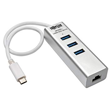 Tripp Lite 3-Port USB-C to USB-A Portable Hub with Gigabit Ethernet Port (GbE), RJ45, USB 3.1 Gen 1 Type-C to Type-A, Aluminum (U460-003-3A1G)