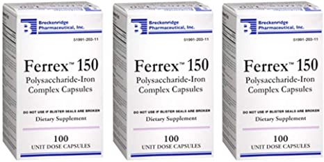 Ferrex 150 Polysaccharide Iron Complex Capsules By Breckenridge - 100 Ea (3-Pack) by Marble Medical