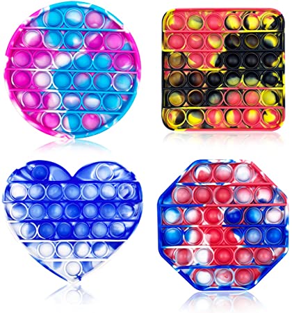 Jofan 4 Pack Tie-dye Pop Sensory Fidget Toys Set Silicone Squeeze Bubble Sensory Toys for Kids Students Friends Family Stress Relief