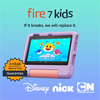 Amazon Fire 7 Kids tablet, ages 3-7. Top-selling 7" kids tablet on Amazon - 2022. Set time limits, age filters, educational goals, and more with parental controls, 16 GB, Purple