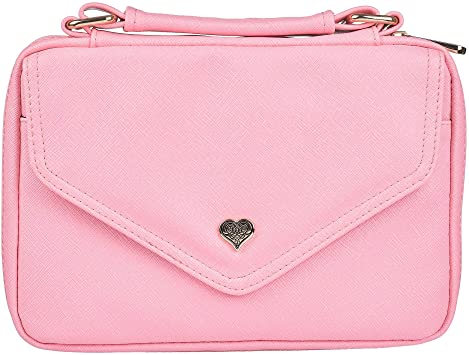 Christian Art Gifts Women's Fashion Bible Cover Metal Heart Badge, Pink Faux Leather, Large